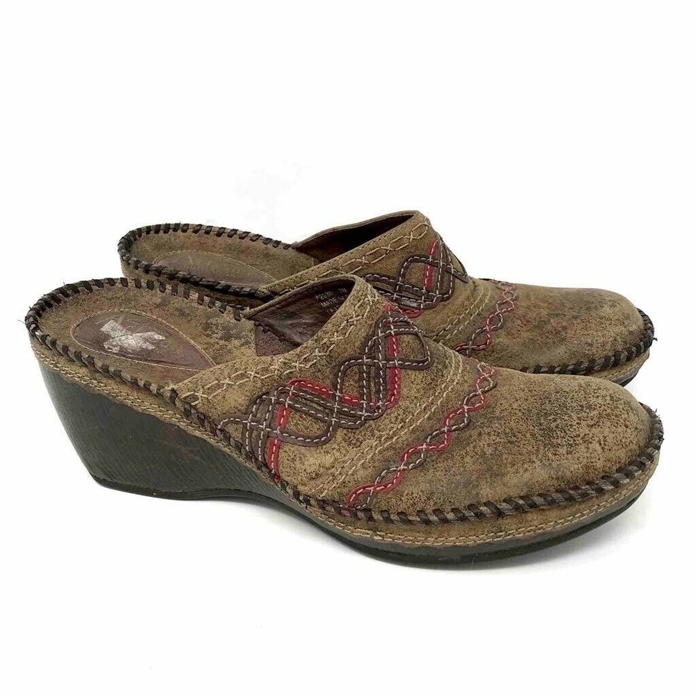 Clarks Artisan Clogs Brown Stitched Leather 7